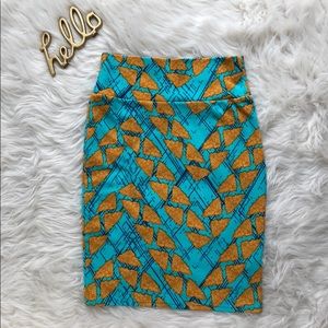 LuLaRoe Cassie Skirt -Geometric Teal & Orange SZ S